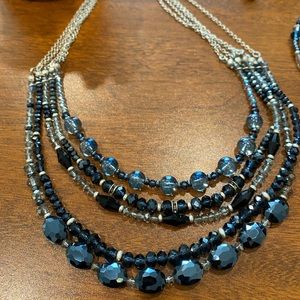 Blue bead multi strand necklace set